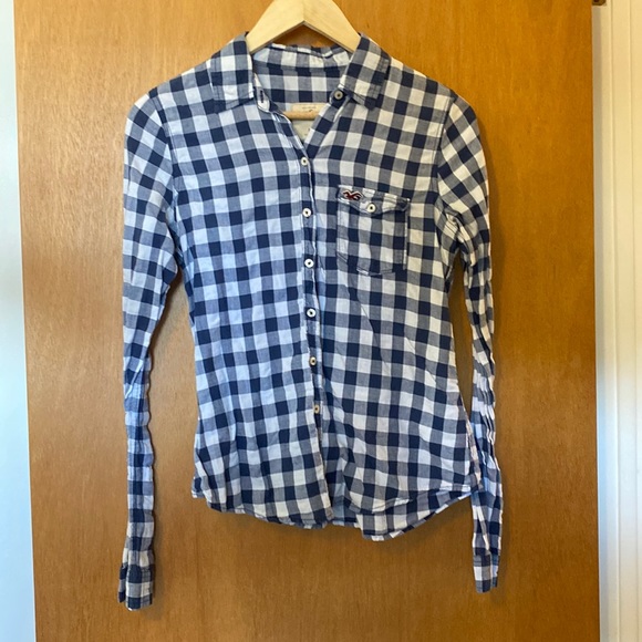 Like New - Hollister Blue & White Checkered Button Down - Size M - Picture 1 of 4